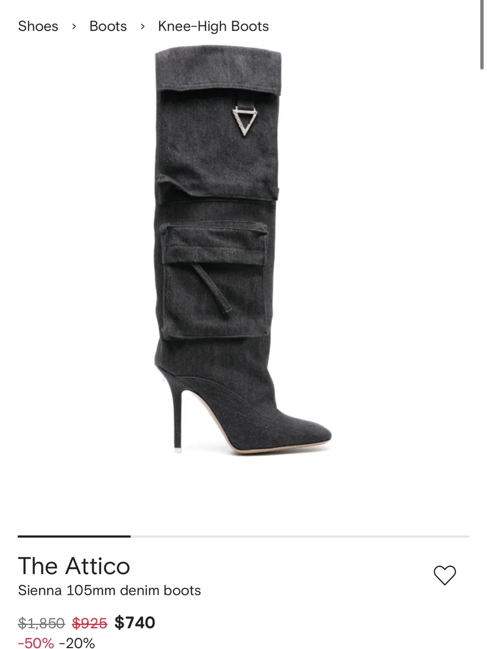 The Attico Black Denim Knee-High Pocket Stiletto Boots